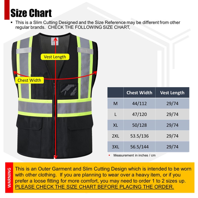 HATAUNKI Reflective Safety Vest for Men Women with Multi-Function Pockets and Front Zipper High Visibility Mesh Vest,Meets ANSI/ISEA Standards(Black-33,Large) - Image 5